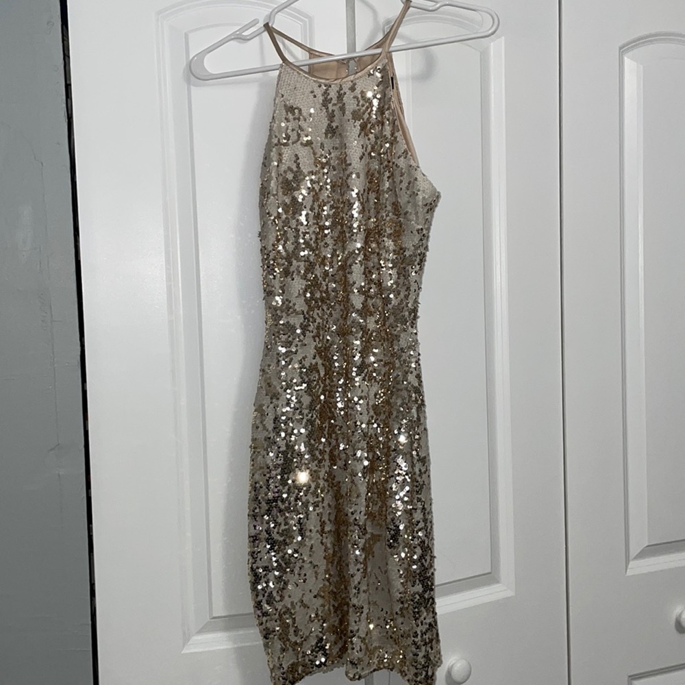 Sequin white and gold mini cocktail dress